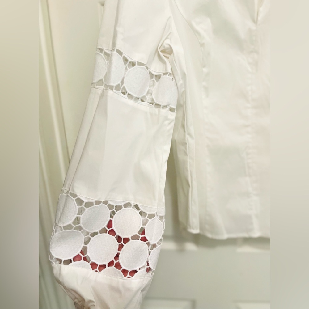 DONNA KARAN Long Sleeve White Blouse with Lace Inserts - Sz S - Picture 5 of 8